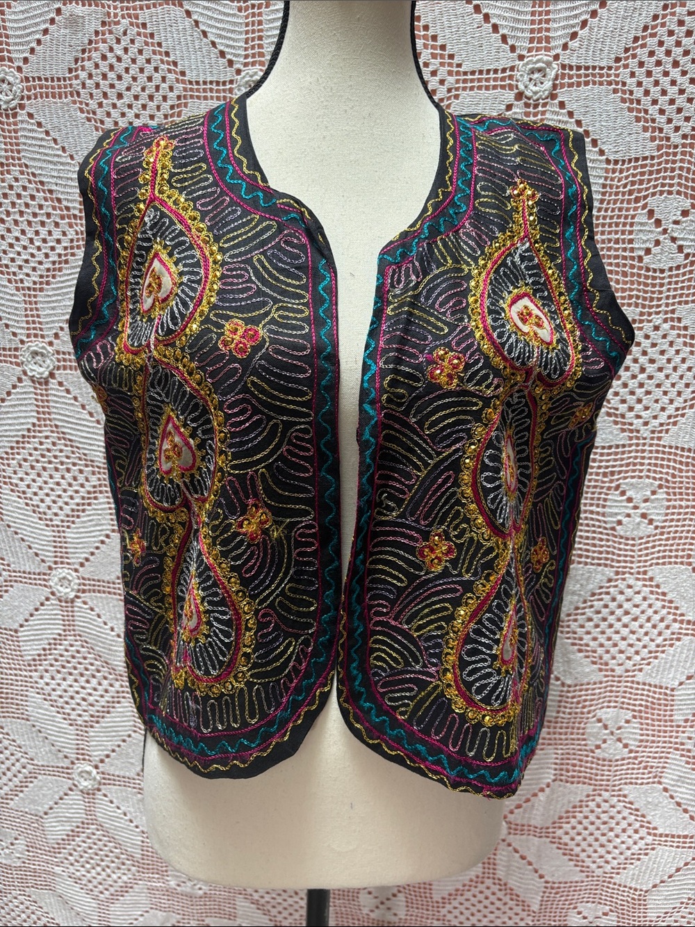 Vintage Embroidered Boho Vest sz M